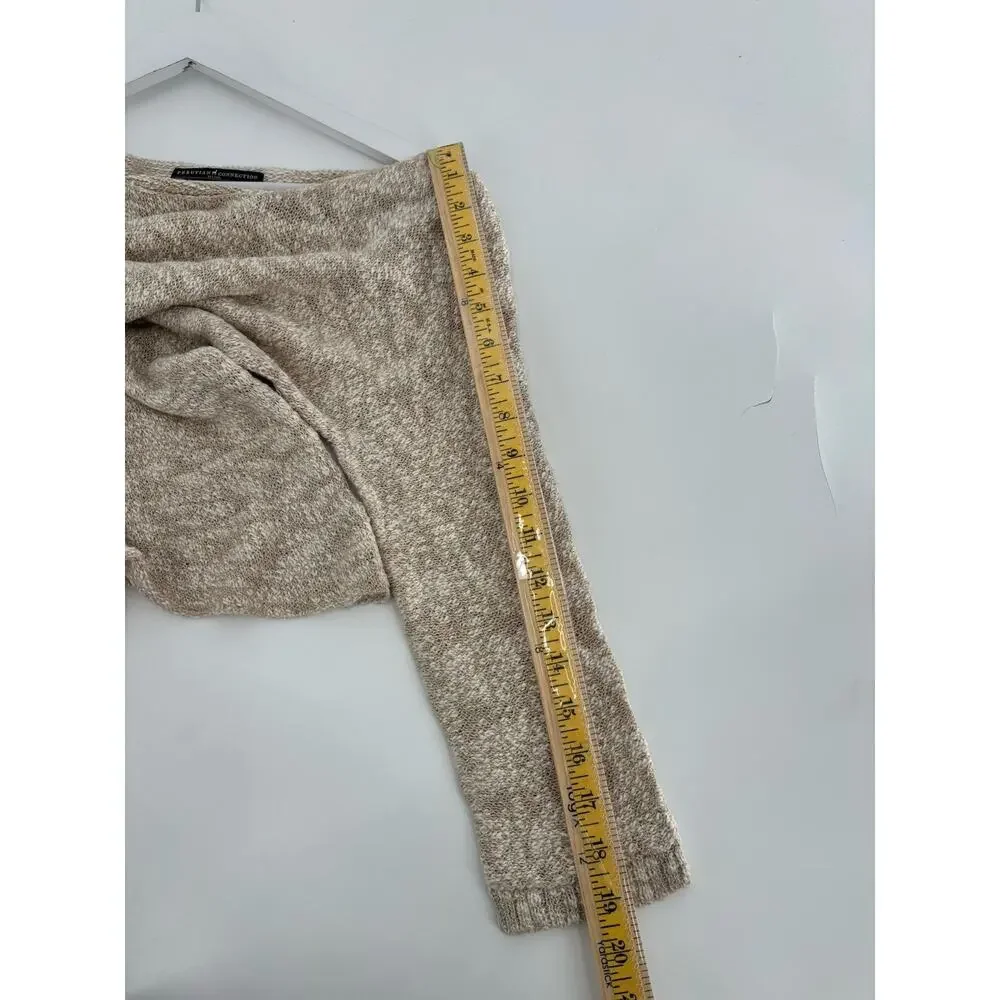 Peruvian Connection Sweater Womens Medium Beige Cotton Blend Pullover Sheer Knit